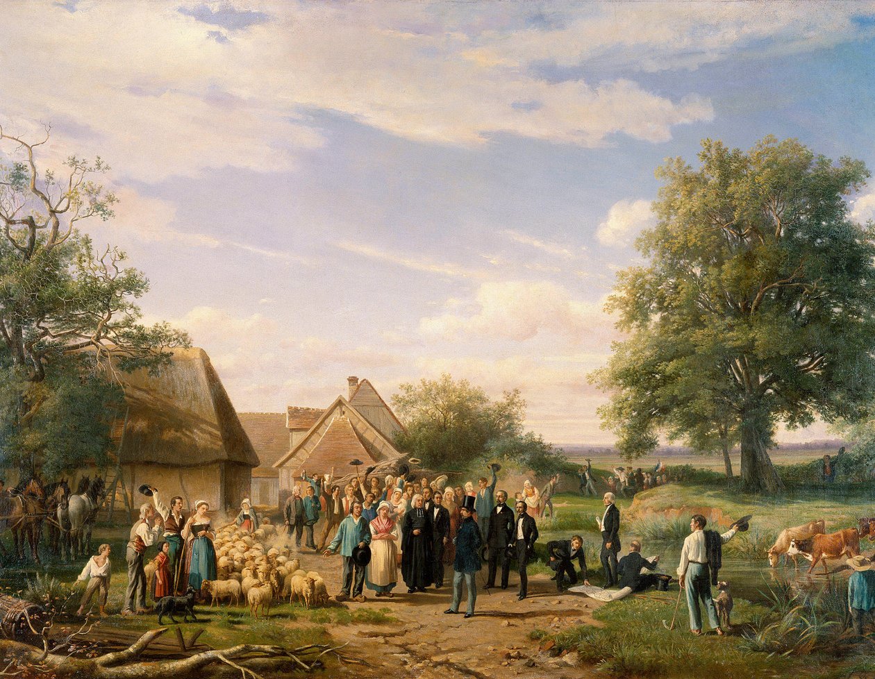 Napoleon III odwiedzający farmę Coudray w Sologne Obraz Raymonda Esbrata (1809-1856) XIX-wieczny Orlean. Muzeum Sztuk Pięknych autorstwa Raymond Esbrat