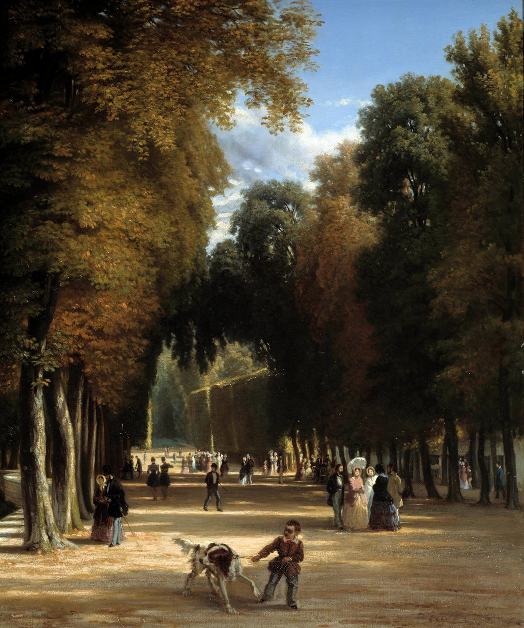 Spacer do Parc de Saint Cloud (szczegóły). Obraz Raymonda Esbrata (1809-1856) autorstwa Raymond Esbrat