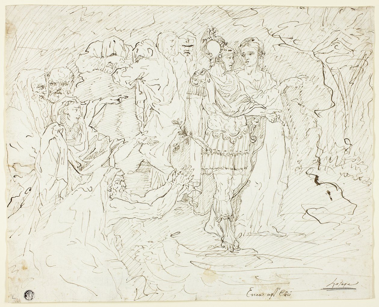 Eneasz na Polach Elizejskich (recto); Szkice grup postaci (verso) autorstwa Raymond de Lafage