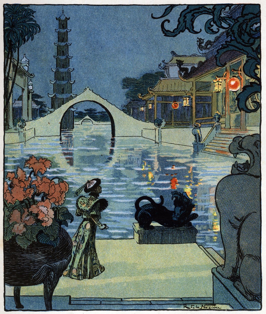Aladyn przed pałacem afrykańskiego maga: ilustracja do baśni "Aladyn albo cudowna lampa" z "Arabskich nocy autorstwa Raymond de la Neziere