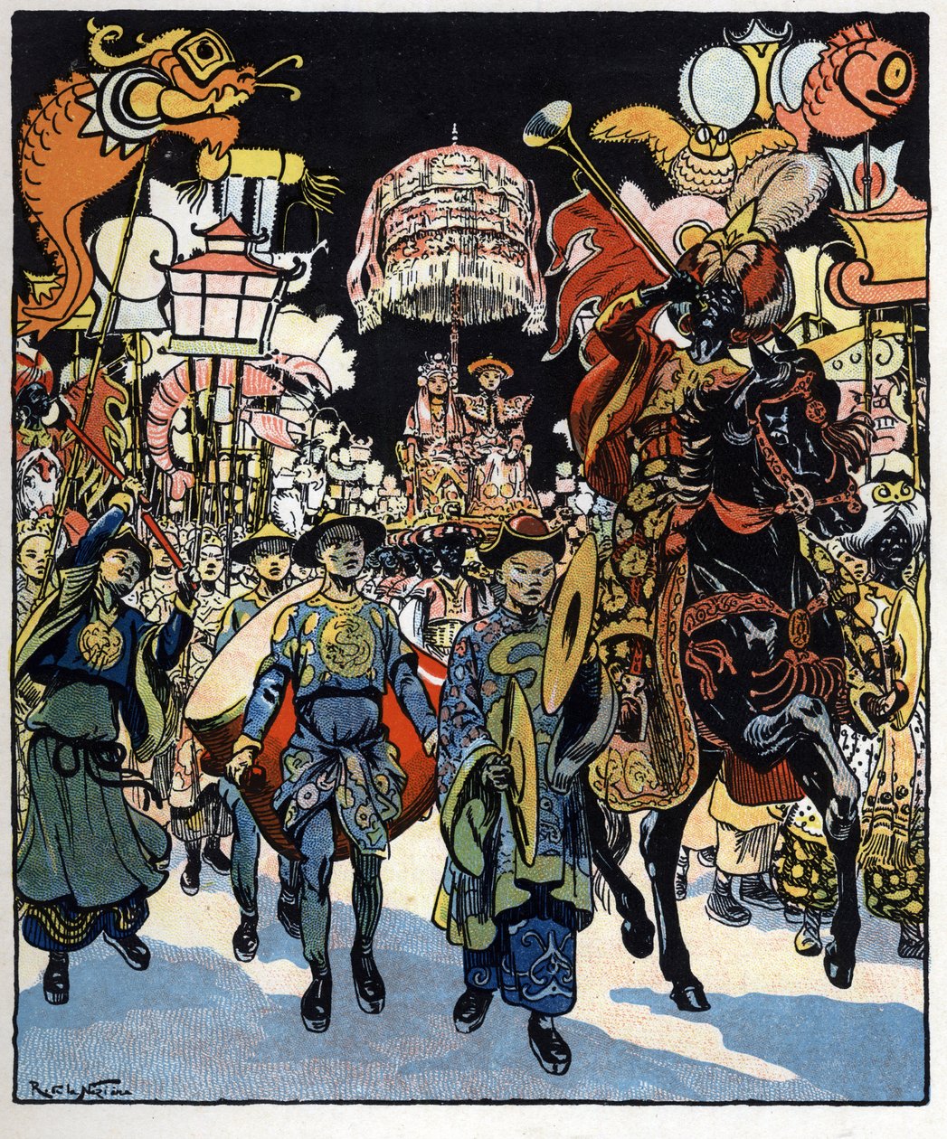 Małżeństwo Aladyna i księżniczki: ilustracja do baśni "Aladyn albo cudowna lampa" z "Arabskich nocy autorstwa Raymond de la Neziere