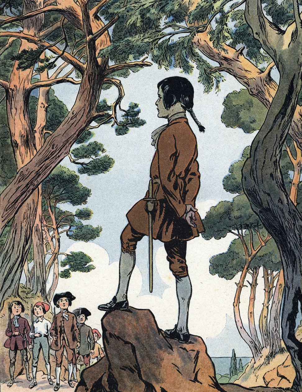 Napoleon Bonaparte (1769-1821) dziecko w Ajaccio, Korsyka (Młody Napoleon Bonaparte w Ajaccio, Korsyka) Ilustracja Raymonda de Neziere w "Our-glories-nationales" 1920 Kolekcja prywatna DR autorstwa Raymond de la Neziere