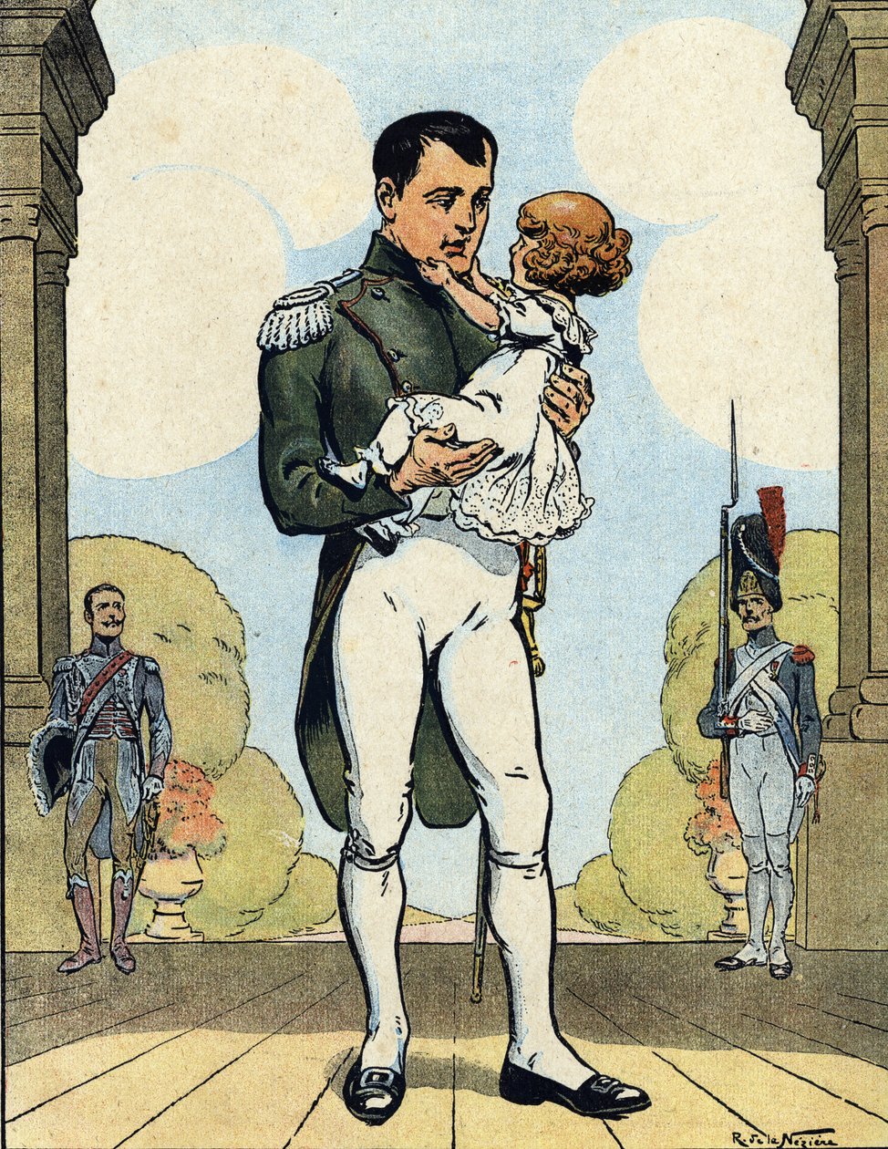 Portret cesarza Napoleona I (1769-1821) z synem Aiglonem (1811-1832) (Król Rzymu Napoleon II, książę Reichstadt) (Cesarz Francuzów Napoleon I z synem Napoleonem II) Ilustracja Raymonda de Neziere w "Our-Glories-Nationales" 1920 DR Pri autorstwa Raymond de la Neziere