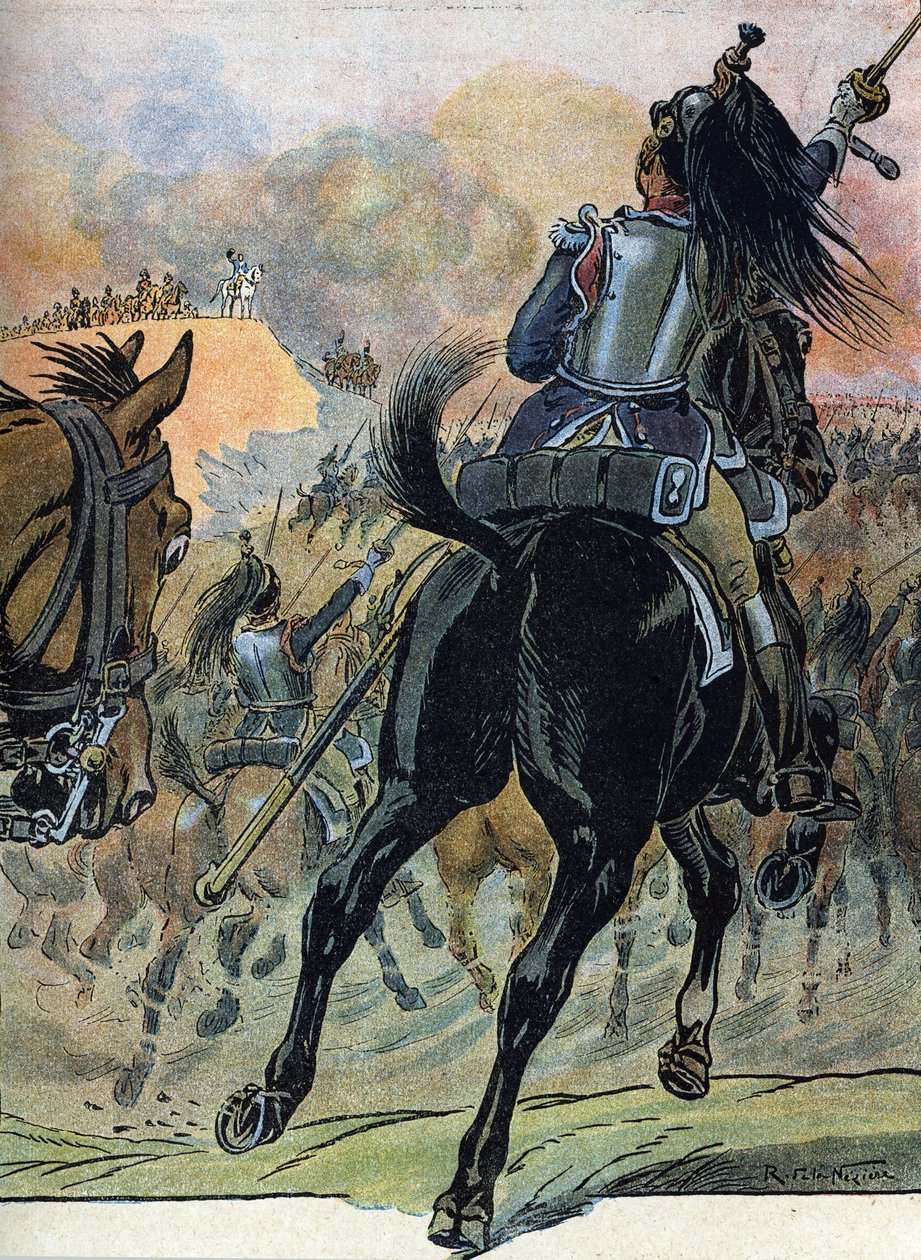 Wojna Piątej Koalicji: "Bitwa pod Wagram (5-6 lipca 1809)" (Napoleonic war: Bitwa pod Wagram (5-6 lipca 1809)) Ilustracja Raymonda de Neziere w "Our-Glories-Nationals" 1920 DR Private Collection autorstwa Raymond de la Neziere