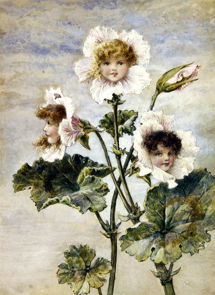 Geranium & Groszek - Kwiat Dzieci - para (akwarela i bodycolor na papierze) autorstwa Rebecca Coleman