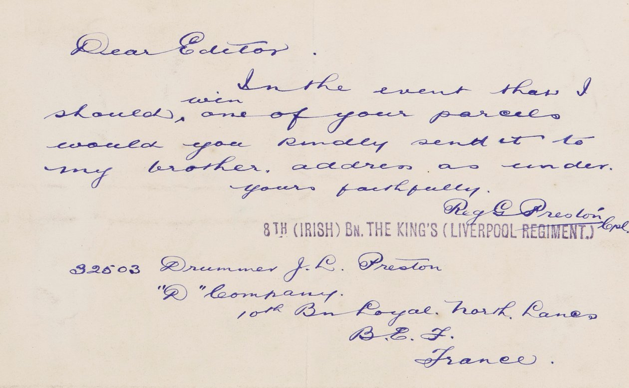 List do redakcji, 1914-18 autorstwa Reg G. Preston