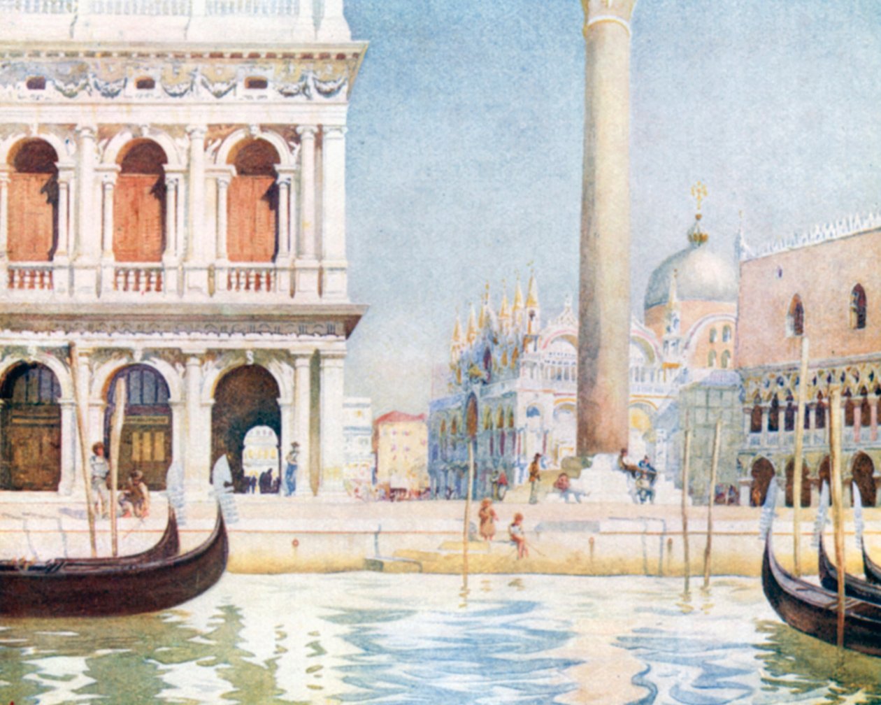 Biblioteka, Piazzetta (kolorowa litografia) autorstwa Reginald Barratt