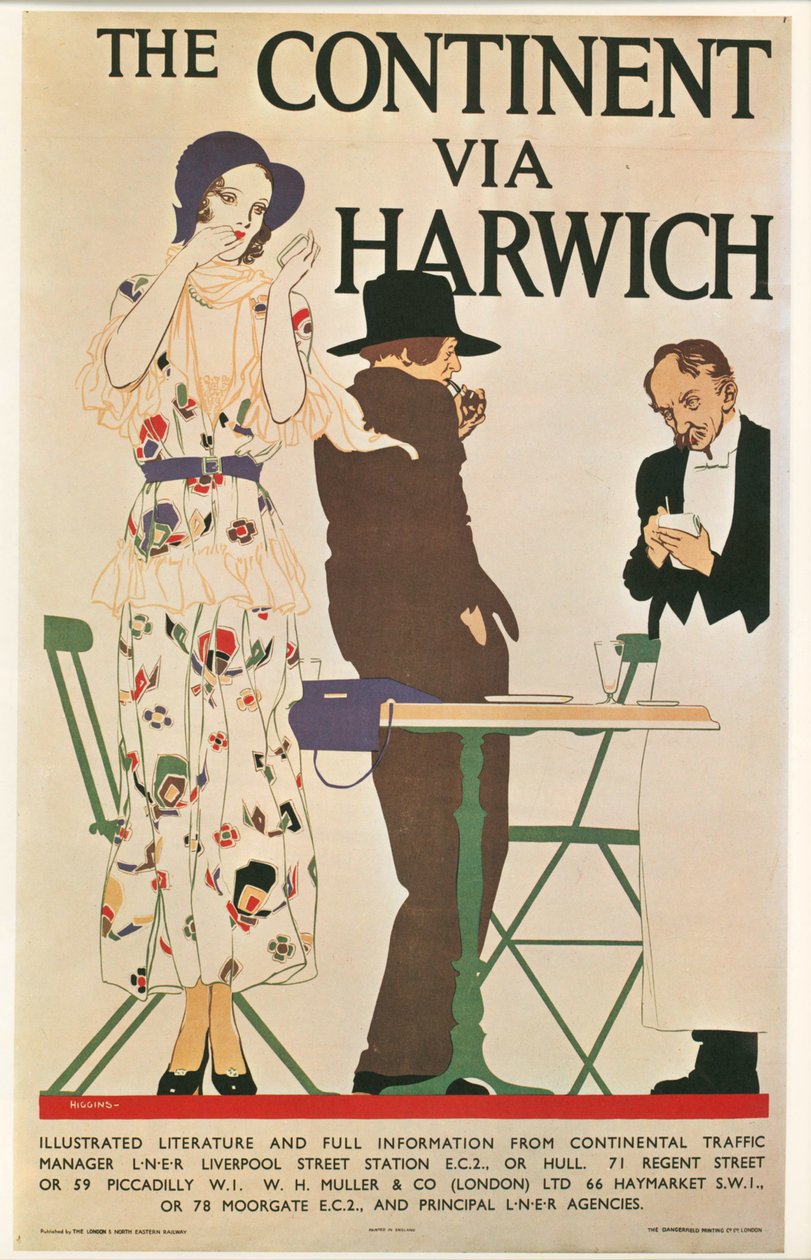 Reginald E. Higgins: Kontynent przez Harwich. Wielka Brytania ... (litografia) autorstwa Reginald Edward Higgins