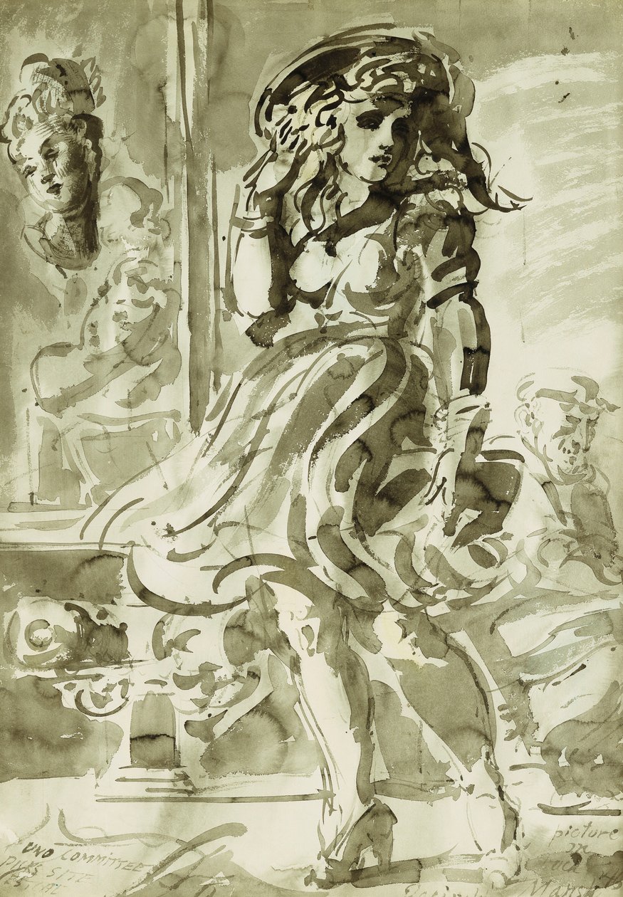 Powiewająca na wietrze spódnica: Dwustronny rysunek autorstwa Reginald Marsh
