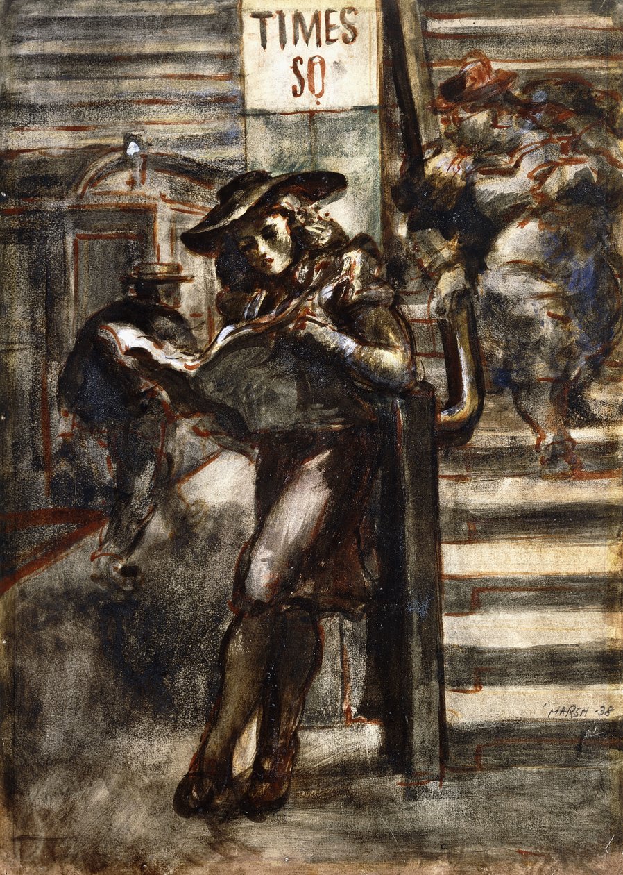Czytanie na Times Square autorstwa Reginald Marsh