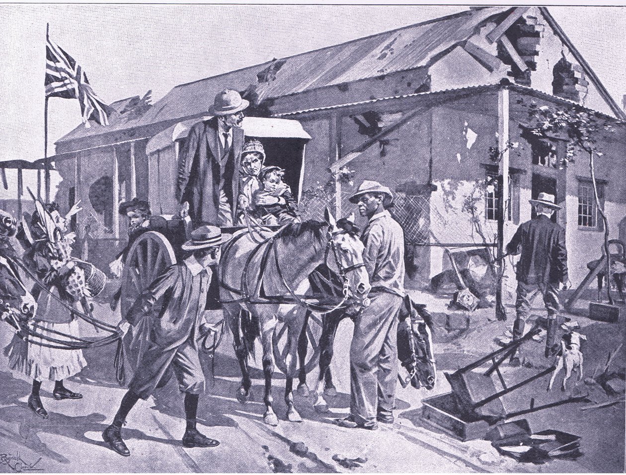 Co oznacza ewakuacja dla lojalnych kolonistów, ilustracja z "After Pretoria: The Guerilla War". autorstwa Reginald Thomas Cleaver