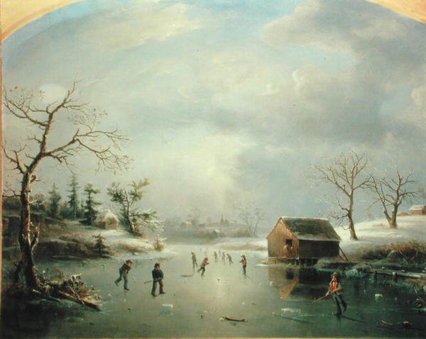 Staw łyżwiarski w Morristown, New Jersey (olej na płótnie) autorstwa Regis Francis Gignoux