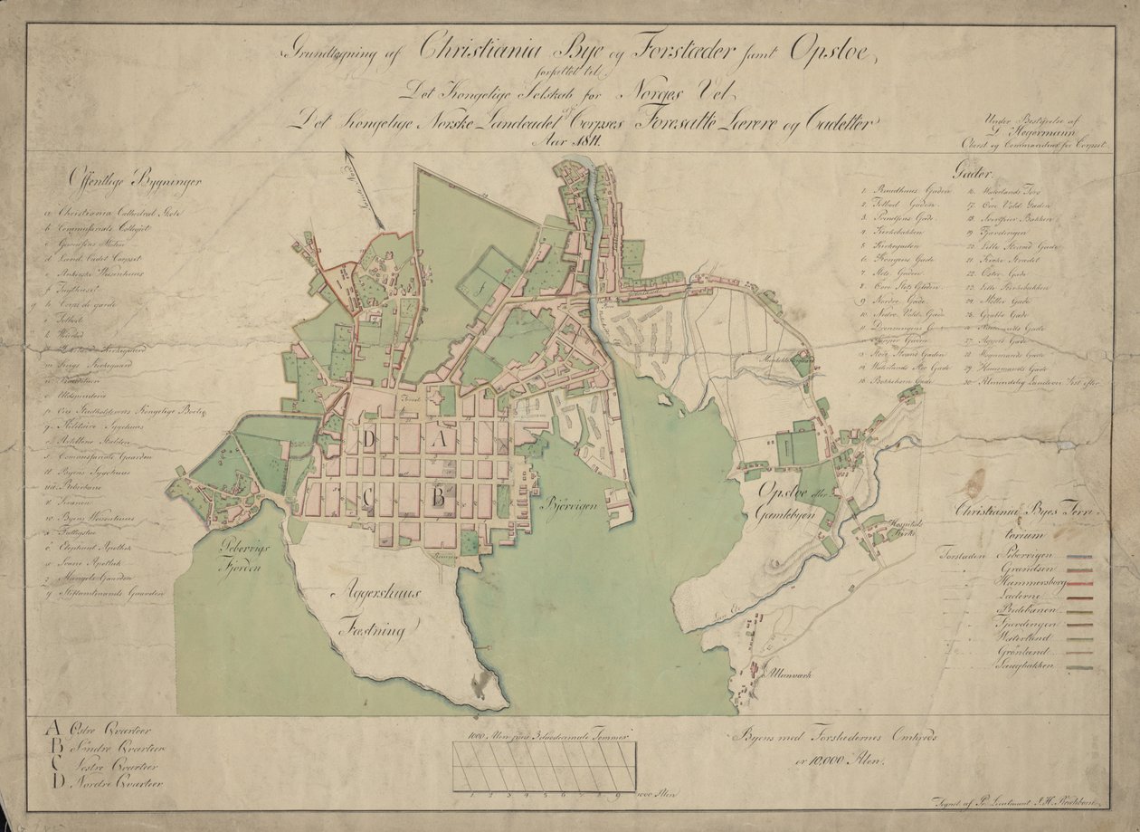 Podstawowy rysunek Christiania Bye i Suburbs oraz Opsloe autorstwa Reichborn