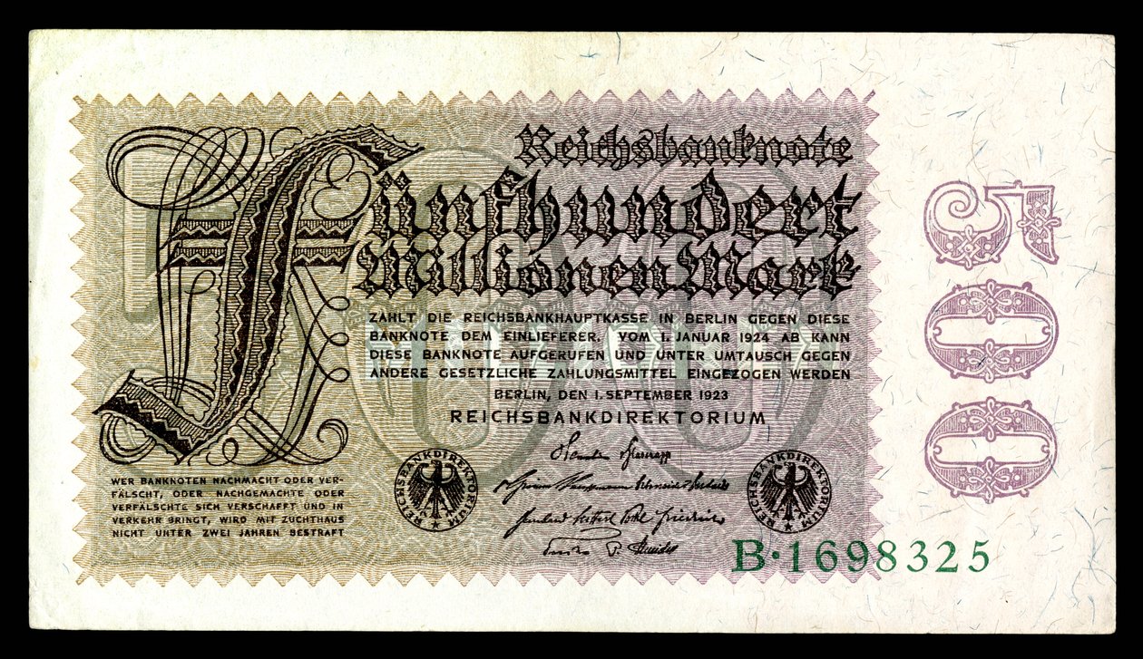 Papiermark Republiki Weimarskiej, era hiperinflacji po I wojnie światowej (1921-24) autorstwa Reichsbankdirektorium Berlin
