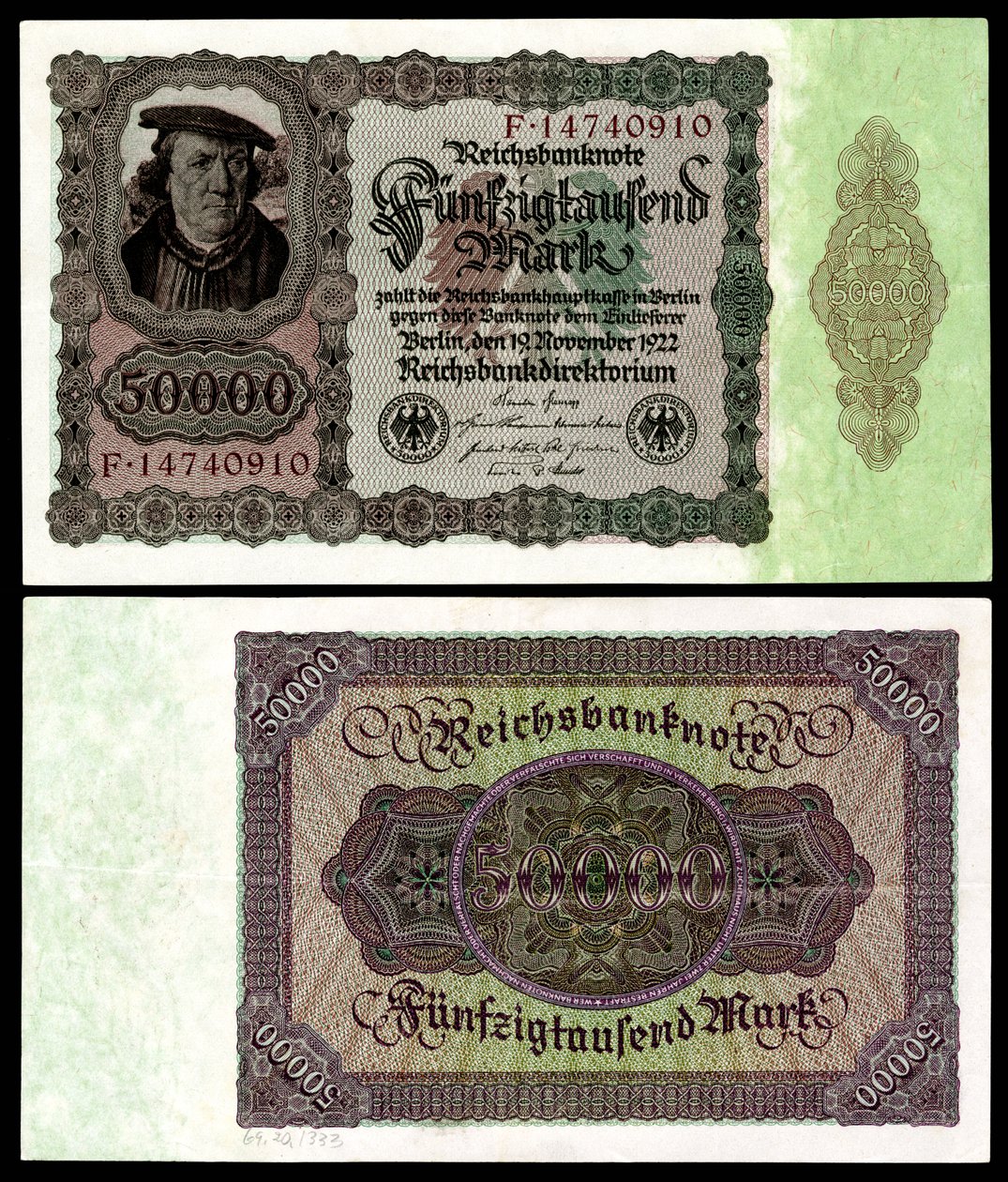Papiermark Republiki Weimarskiej, okres hiperinflacji po I wojnie światowej autorstwa Reichsbankdirektorium Berlin