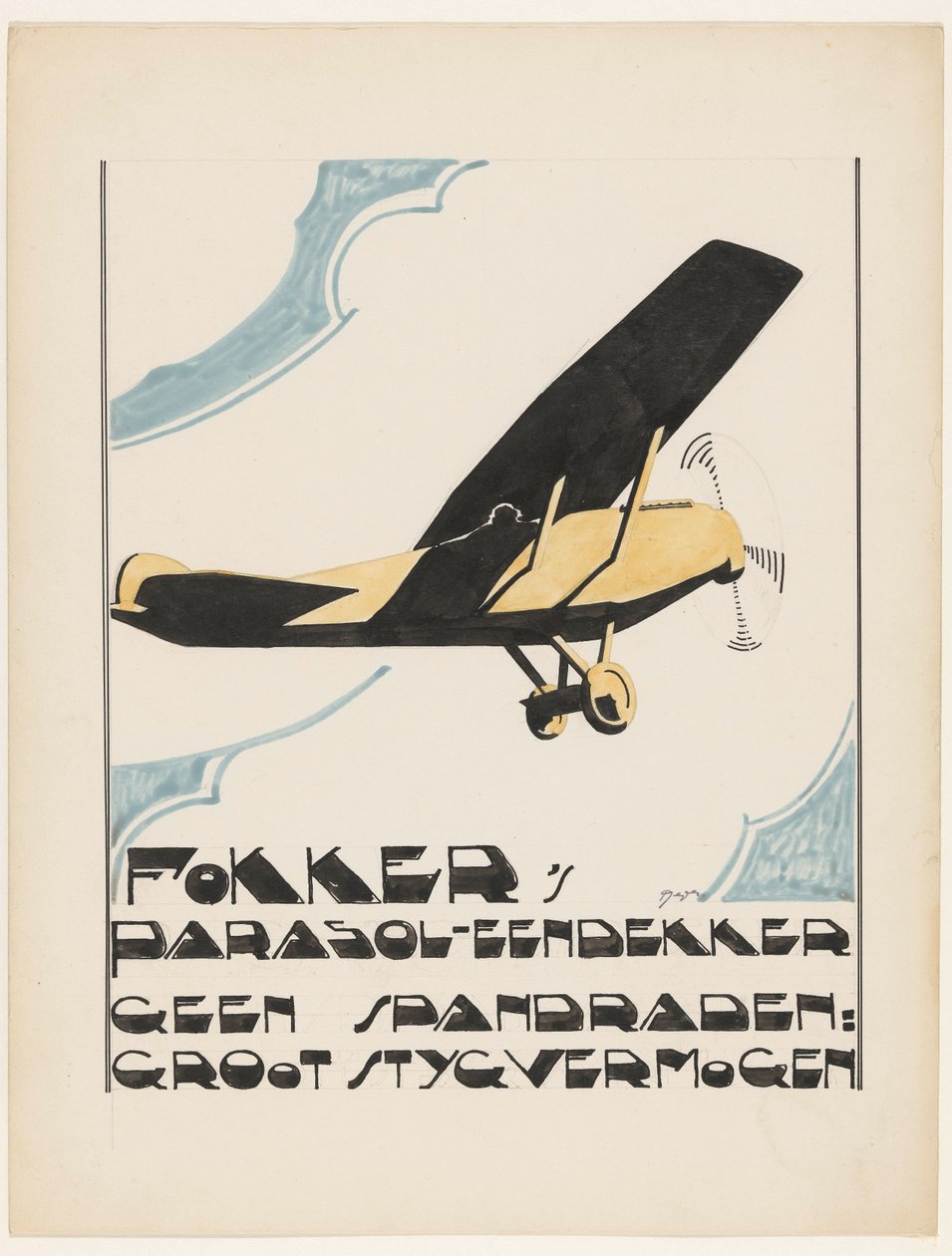 Jednopłatowiec firmy Fokker z parasolem. Brak drutów napinających: duża moc styga (oryginalny tytuł na obiekcie) autorstwa Reijer Stolk (signed by artist)