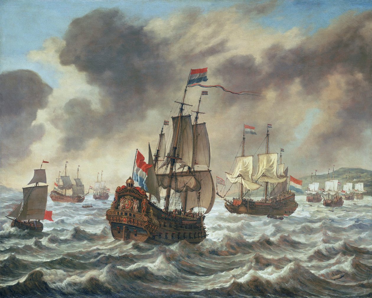 Przed bitwą pod Downs, 21 października 1639 r., pokazujący okręt flagowy Trompa "Amelia autorstwa Reinier Nooms
