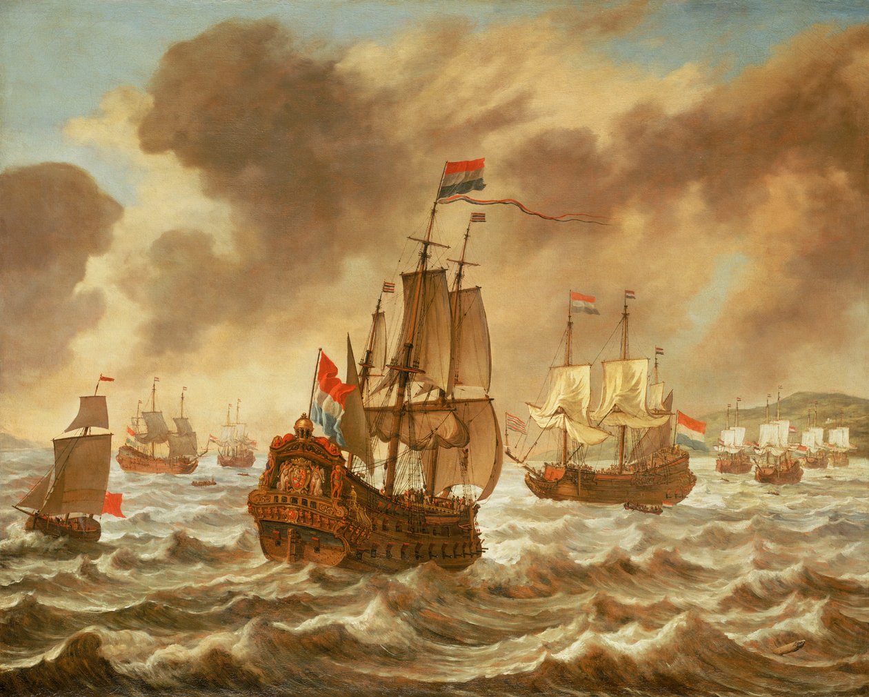 Przed bitwą pod Downs, 21 października 1639 r., przedstawiający okręt flagowy Trompa "Amelia", ok. 1639 r. (olej na płótnie) autorstwa Reinier Nooms