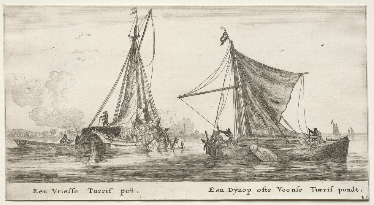Statki Amsterdamu: Fryzyjska barka torfowa. Dÿnop, w pobliżu stawu torfowego Veensche. autorstwa Reinier Nooms