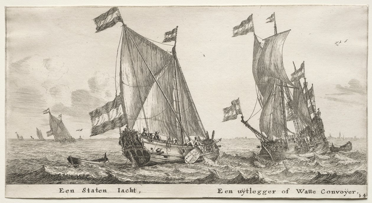 Statki Amsterdamu: Holenderski Jacht Admiralicji. Statek Strażniczy. autorstwa Reinier Nooms