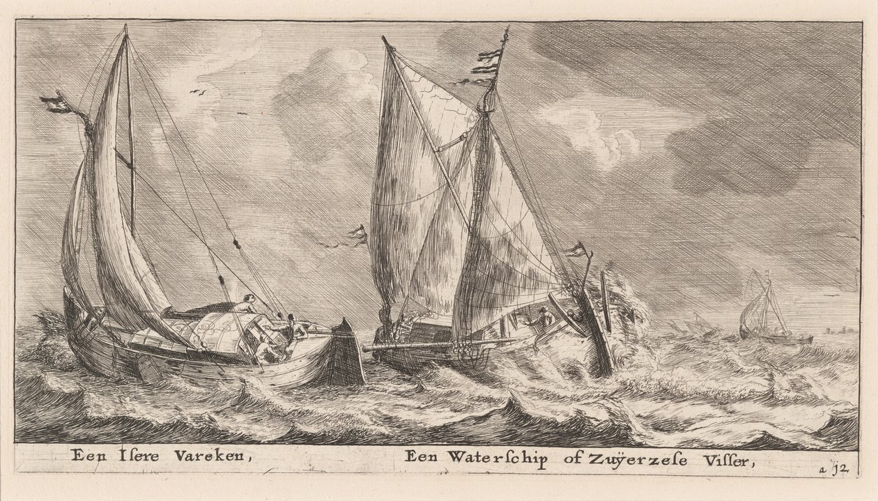 Statek „Isere” i Waterschip lub łódź rybacka Zuiderzee autorstwa Reinier Nooms, called Zeeman