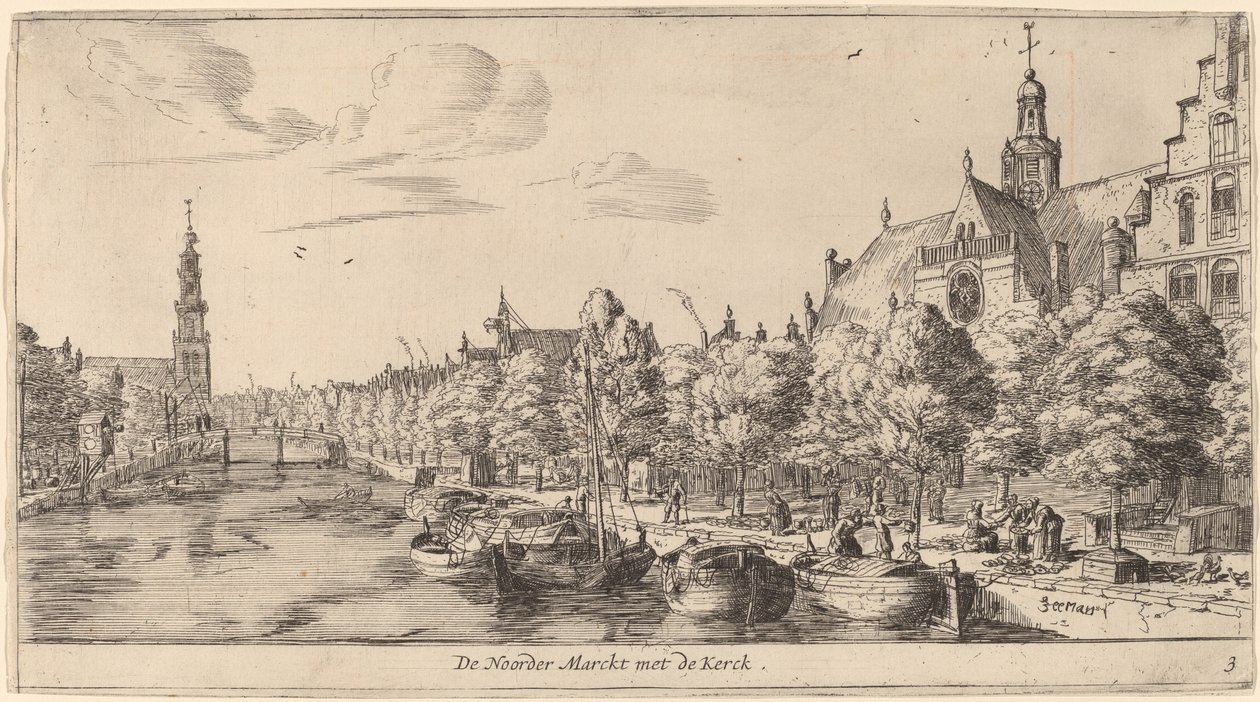 Noordenmarkt z Noorden Kerk (The Noorder Marckt with the Kerck) autorstwa Reinier Nooms, called Zeeman