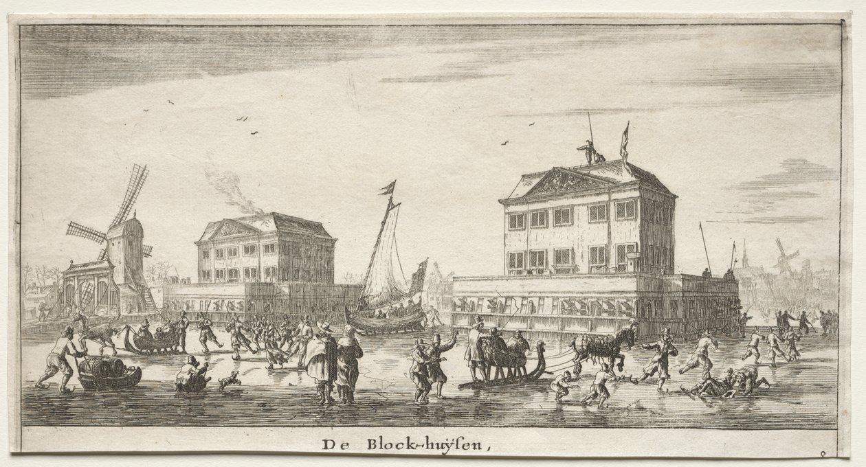 Różne statki i widoki Amsterdamu (Verscheÿde Schepen en Gesichten van Amstelredam), część III: De Block-huÿsen autorstwa Reinier Nooms, called Zeeman