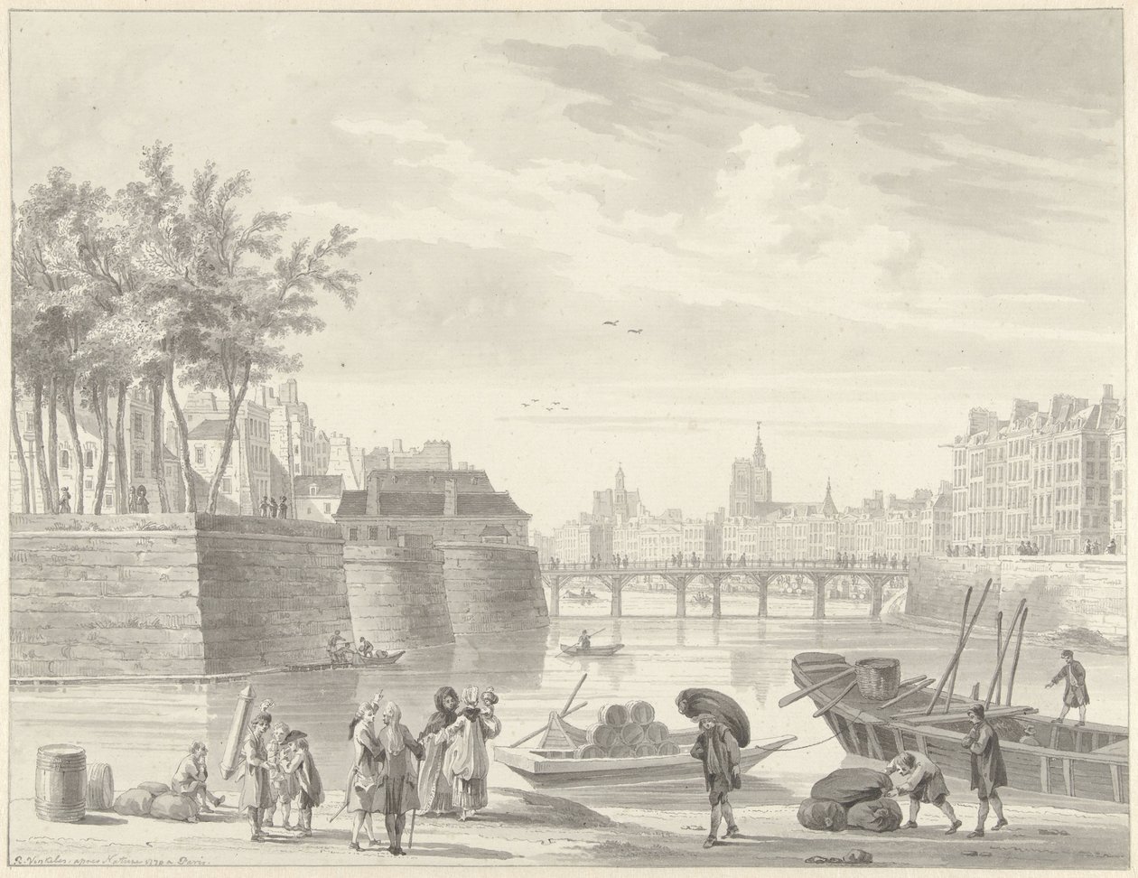 Widok na Pont Rouge, Paryż autorstwa Reinier Vinkeles (I)