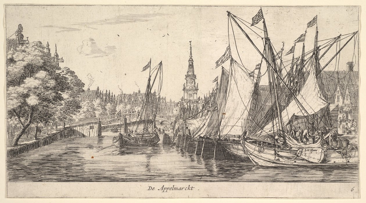 De Appelmarckt The Apple Market, z Widoki w Amsterdamie, tablica 6, ca. 165962 . autorstwa Reinier Zeeman