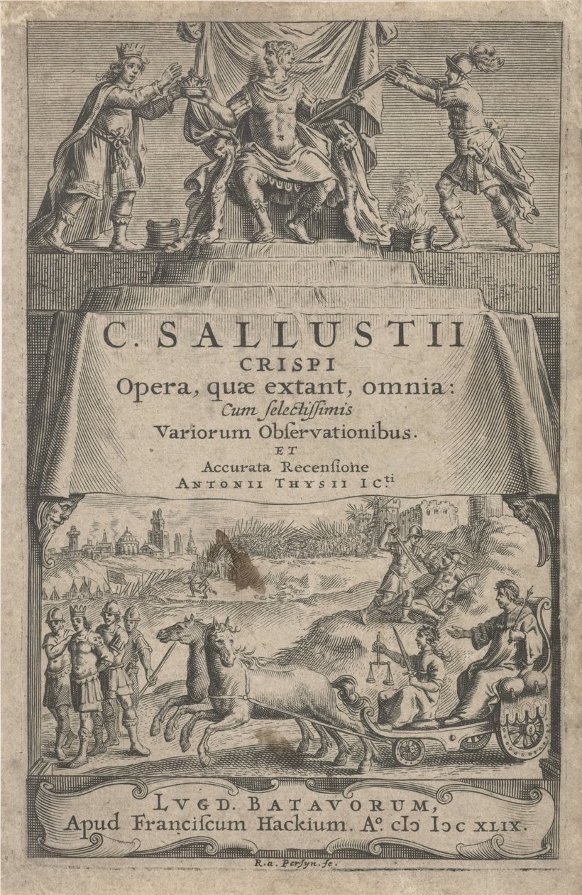 Cesarz i Sprawiedliwość na triumfalnym rydwanie Strona tytułowa dla: A. Thysius jr., Opera, quae extant, omnia, 1649 autorstwa Reinier van Persijn