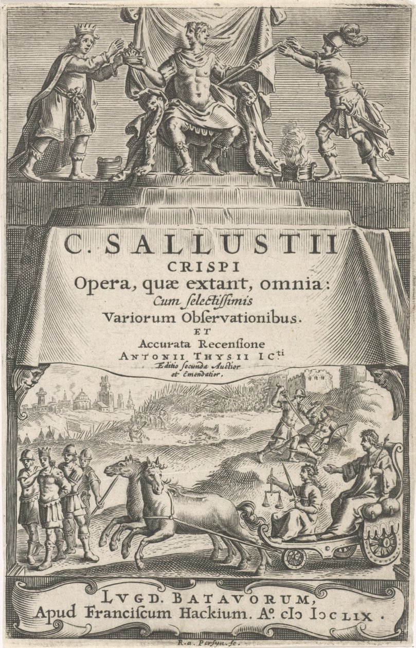 Cesarz i Sprawiedliwość na triumfalnym rydwanie Strona tytułowa dla: A. Thysius jr., Opera, quae extant, omnia, 1659 autorstwa Reinier van Persijn
