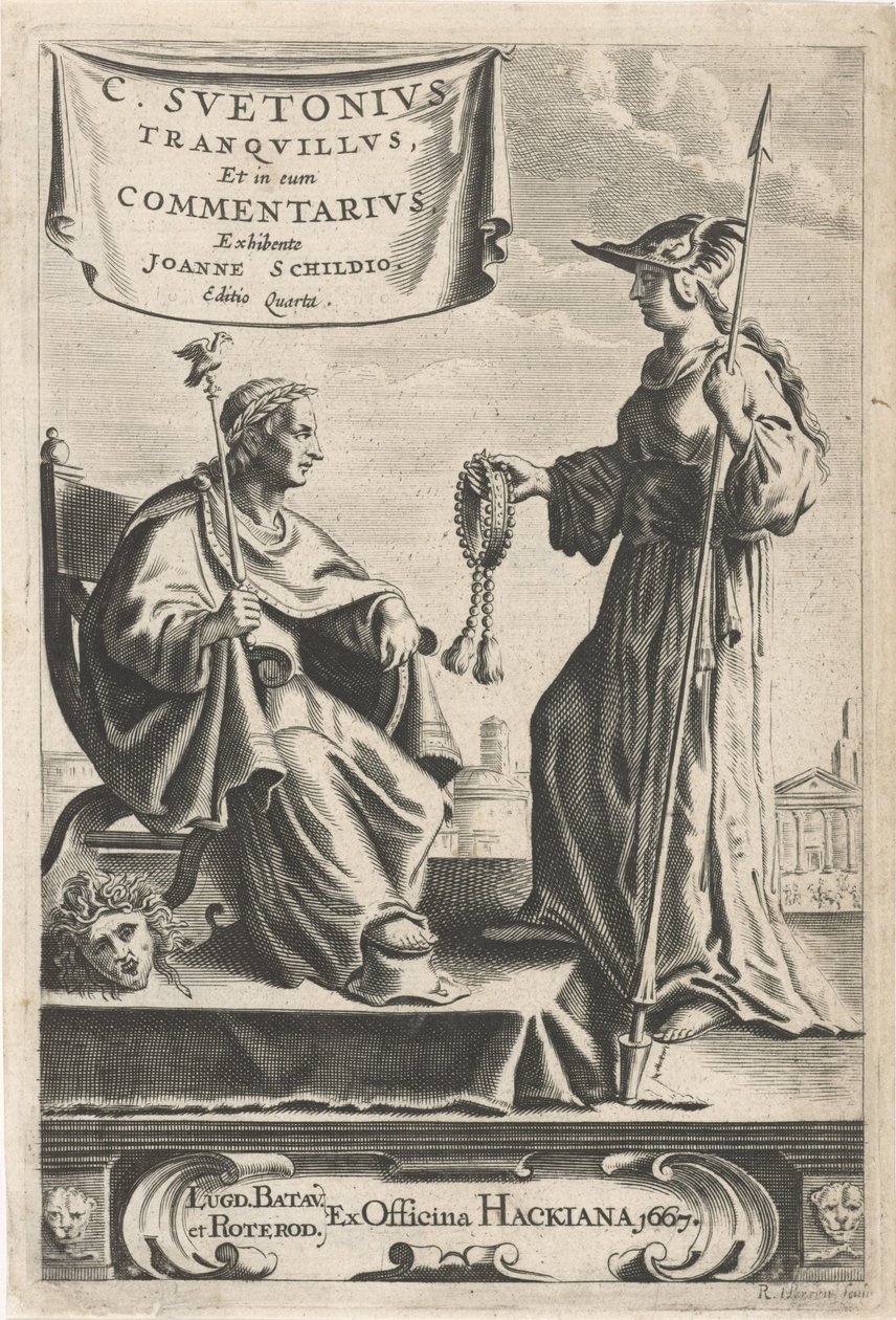 Cokół z cesarzem na swoim miejscu Strona tytułowa dla: J. Schild, [Opera], 1667 autorstwa Reinier van Persijn