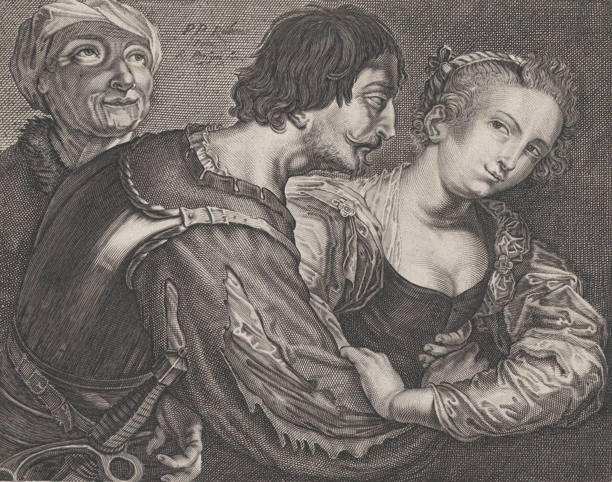 Zaopatrzenie: staruszka, żołnierz i kobieta, ok. 6 tys. 1635-68. autorstwa Reinier van Persyn