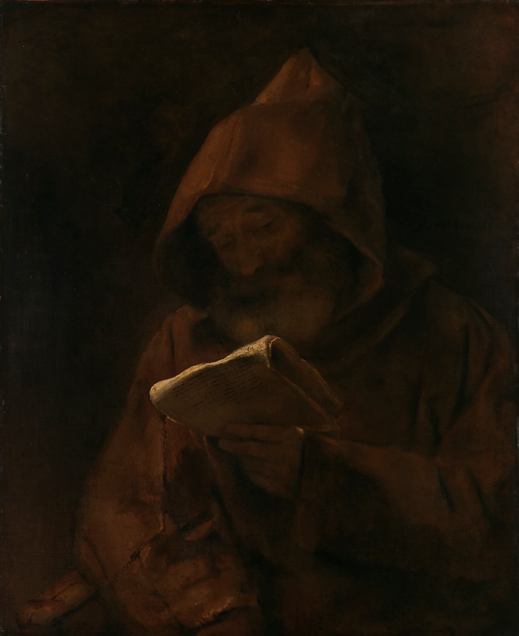 Mnich czytający w Finlandii autorstwa Rembrandt van Rijn