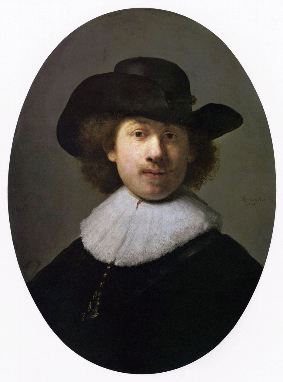 Autoportret z szeroko rozbudzoną czapką autorstwa Rembrandt van Rijn