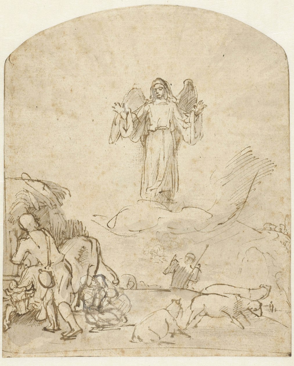 Zwiastowanie pasterzom, ok.1650 autorstwa Rembrandt van Rijn