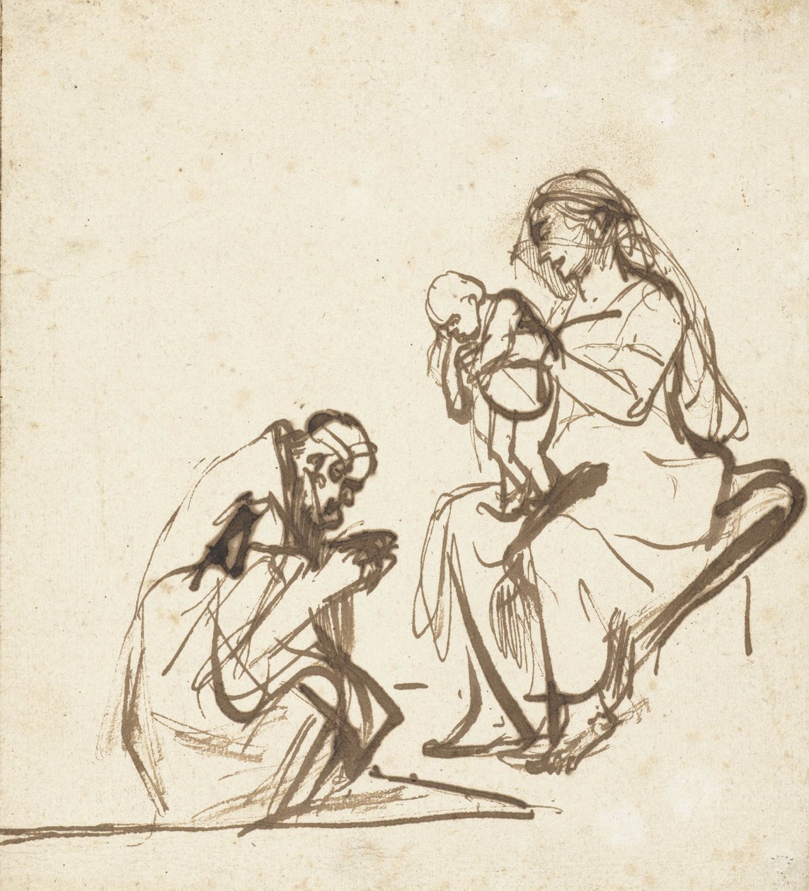 Jeden z Trzech Króli adorujących Dziewicę z Dzieciątkiem, ok. 1635-40 autorstwa Rembrandt van Rijn
