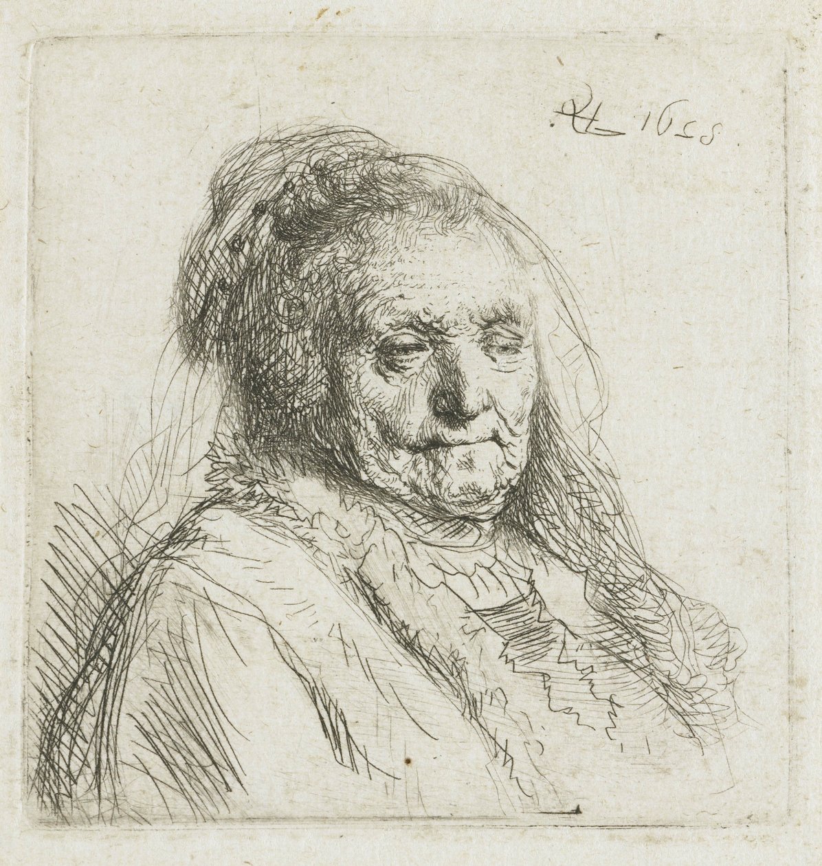 Matka Rembrandta, głowa i ramiona, trzy czwarte w prawo, 1628 autorstwa Rembrandt van Rijn