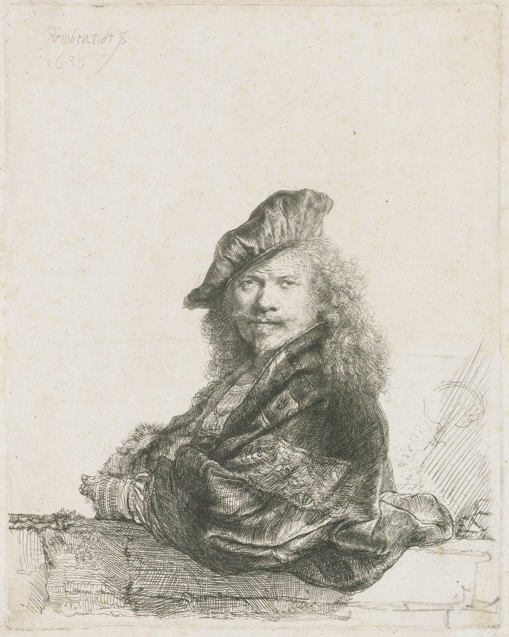 Autoportret oparty przedramię o ścianę, 1639 autorstwa Rembrandt van Rijn