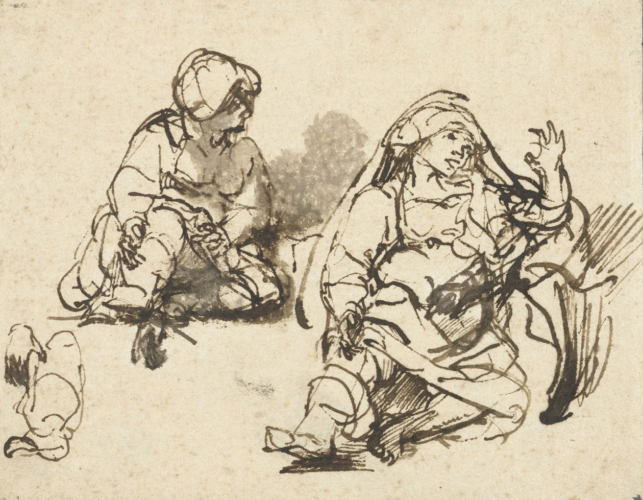 Studia dla chorej kobiety w „Druku stu guldenów”, ok. 1647-48 autorstwa Rembrandt van Rijn