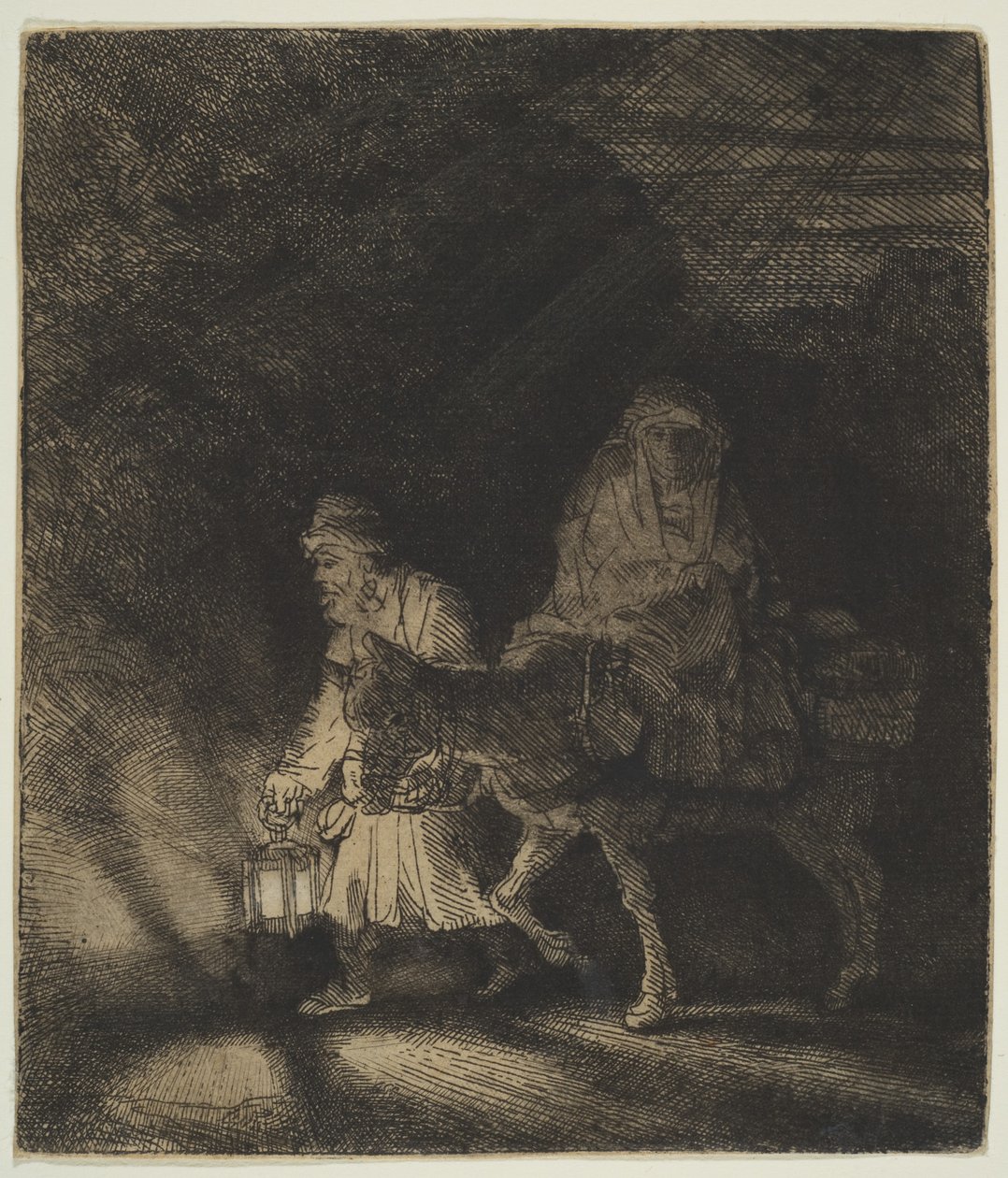 Ucieczka do Egiptu: kawałek nocy, 1651 autorstwa Rembrandt van Rijn
