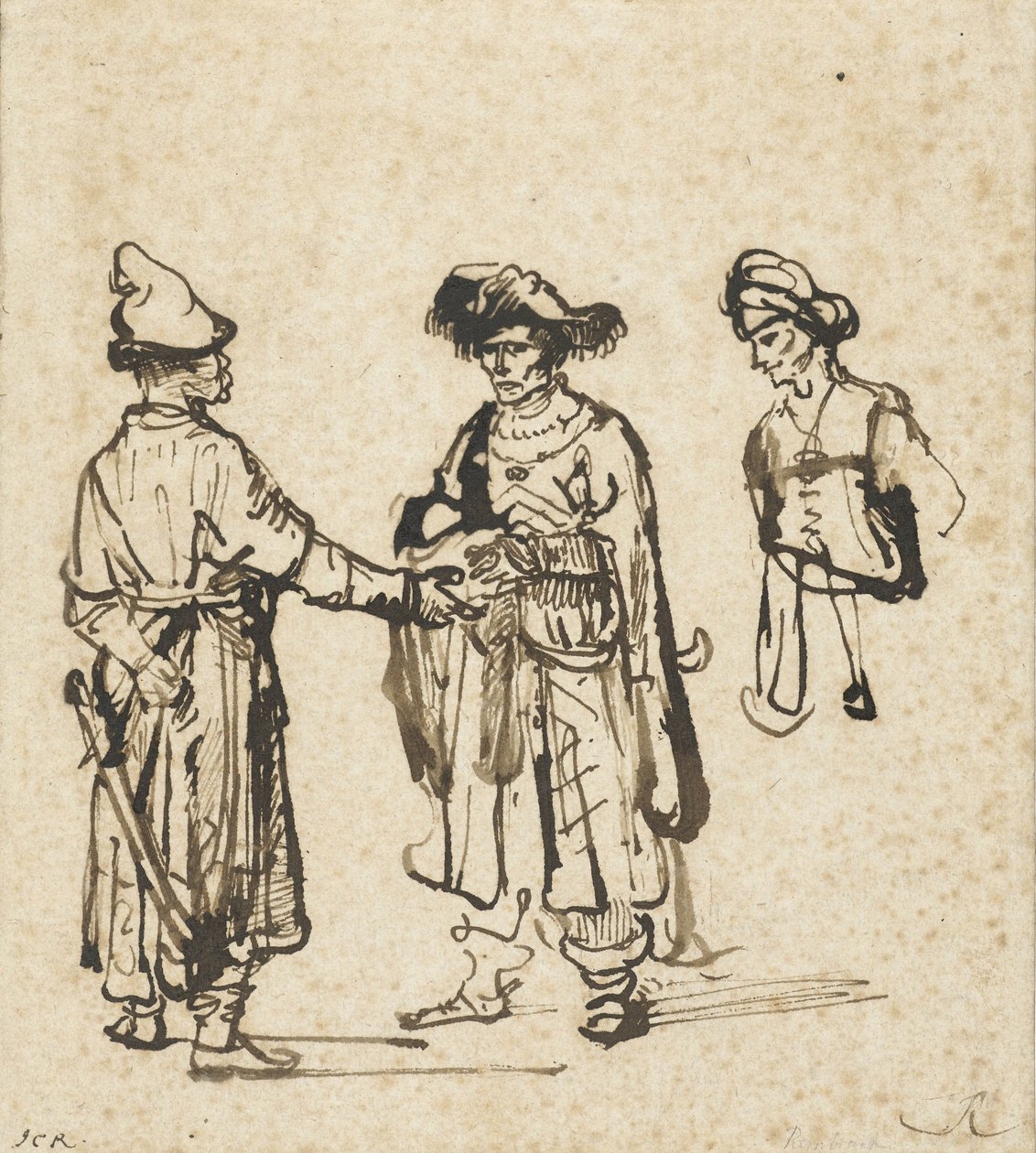 Trzy orientalne rozmowy, c.1645 autorstwa Rembrandt van Rijn
