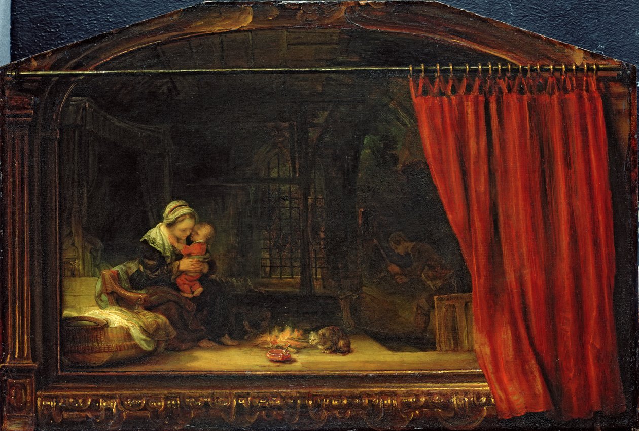 Święta Rodzina z Zasłoną, 1646 autorstwa Rembrandt van Rijn