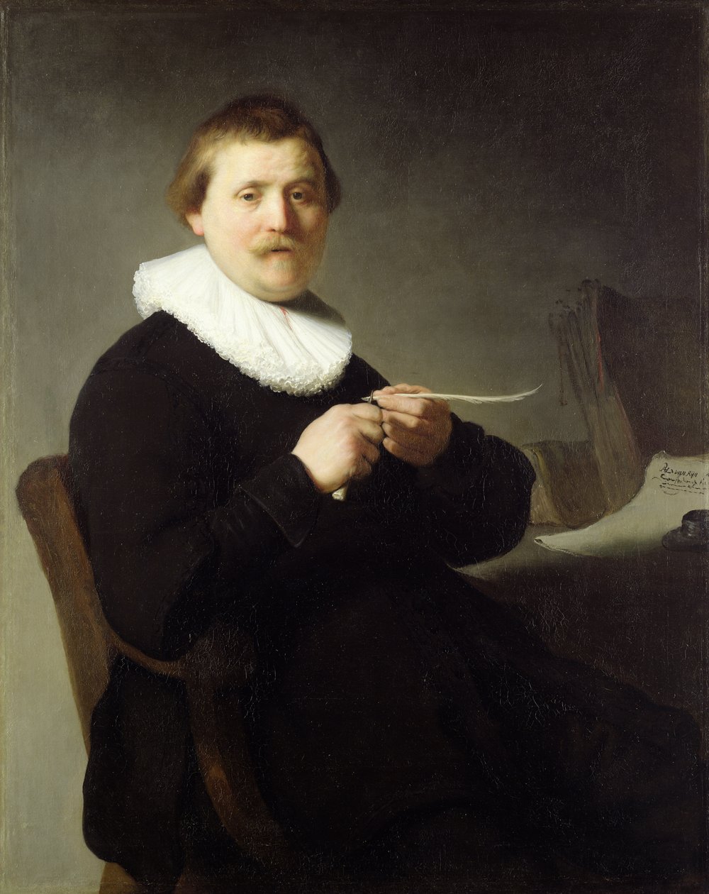 Człowiek ostrzący pióro, 1632 autorstwa Rembrandt van Rijn