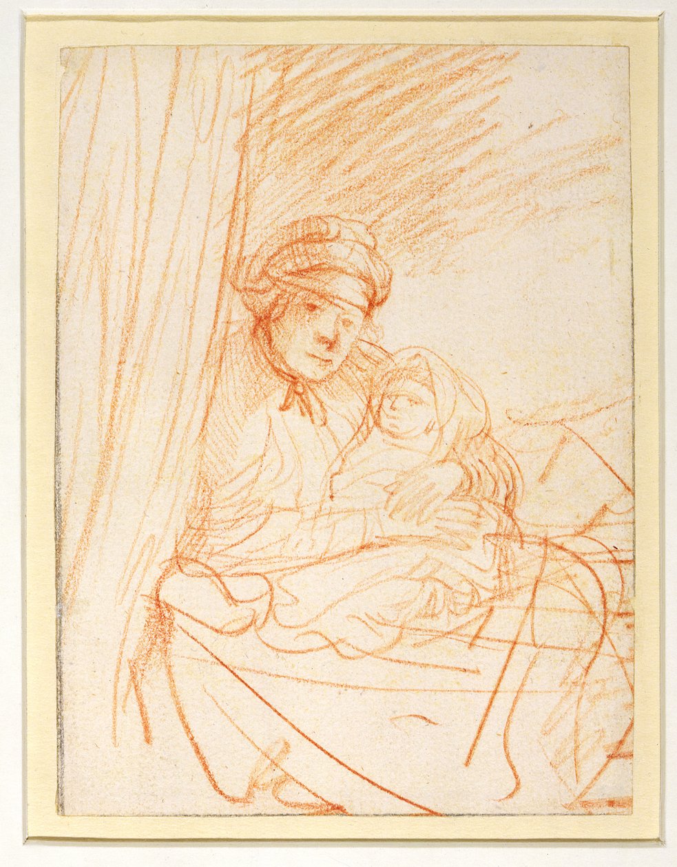 Saskia ze swoim pierwszym dzieckiem Rumbartusem, 1635-36 (czerwona kreda) autorstwa Rembrandt van Rijn