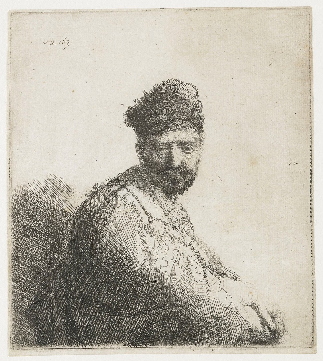 Brodaty mężczyzna w orientalnej czapce z futrem i szacie: ojciec artysty autorstwa Rembrandt van Rijn