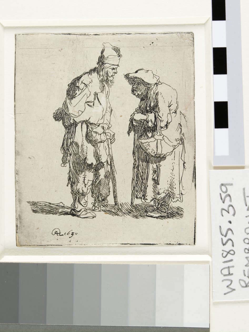 Rozmawiający żebrak i żebraczka, 1630 autorstwa Rembrandt van Rijn