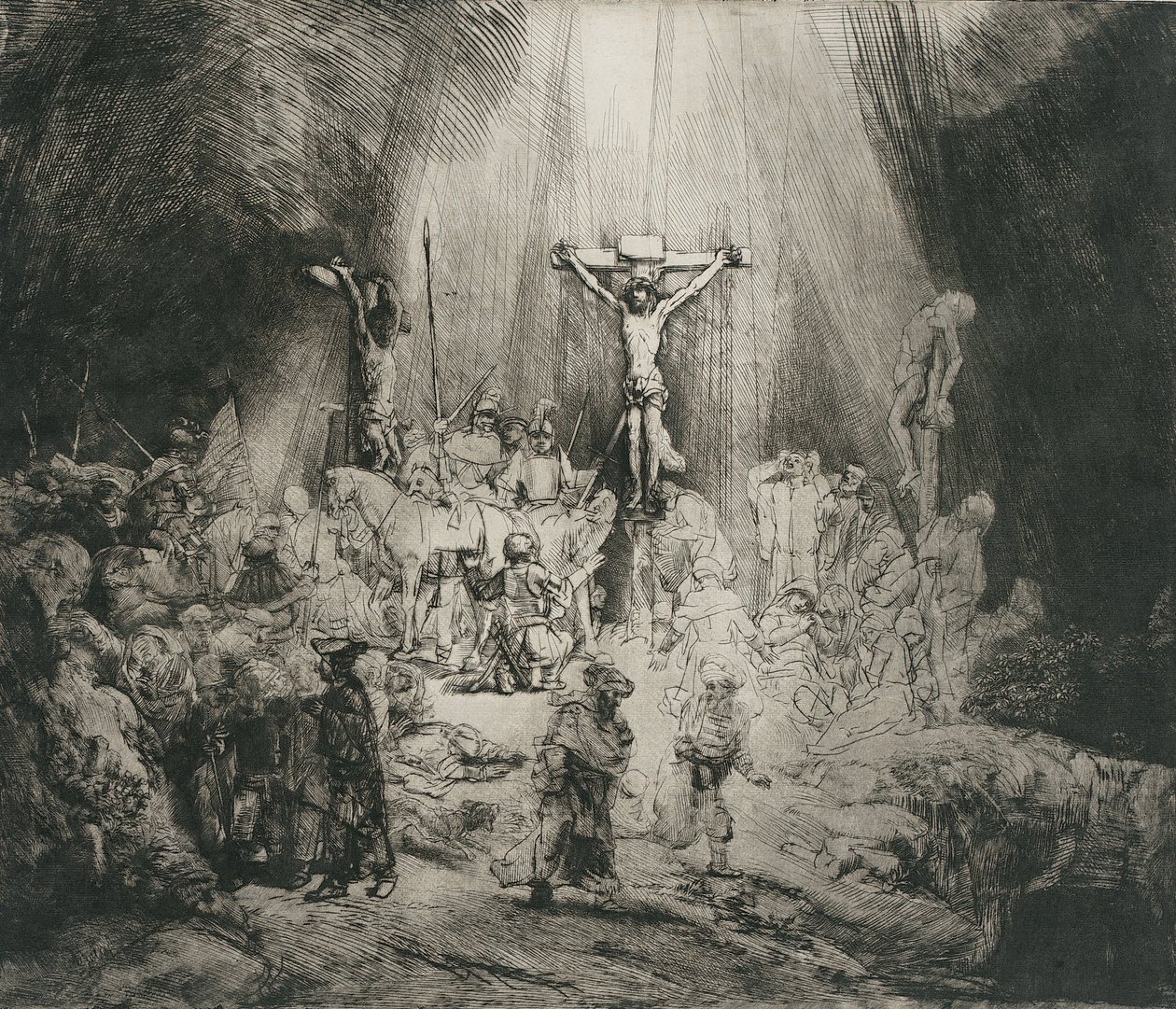 Chrystus ukrzyżowany między dwoma złodziejami (Trzy krzyże) autorstwa Rembrandt van Rijn