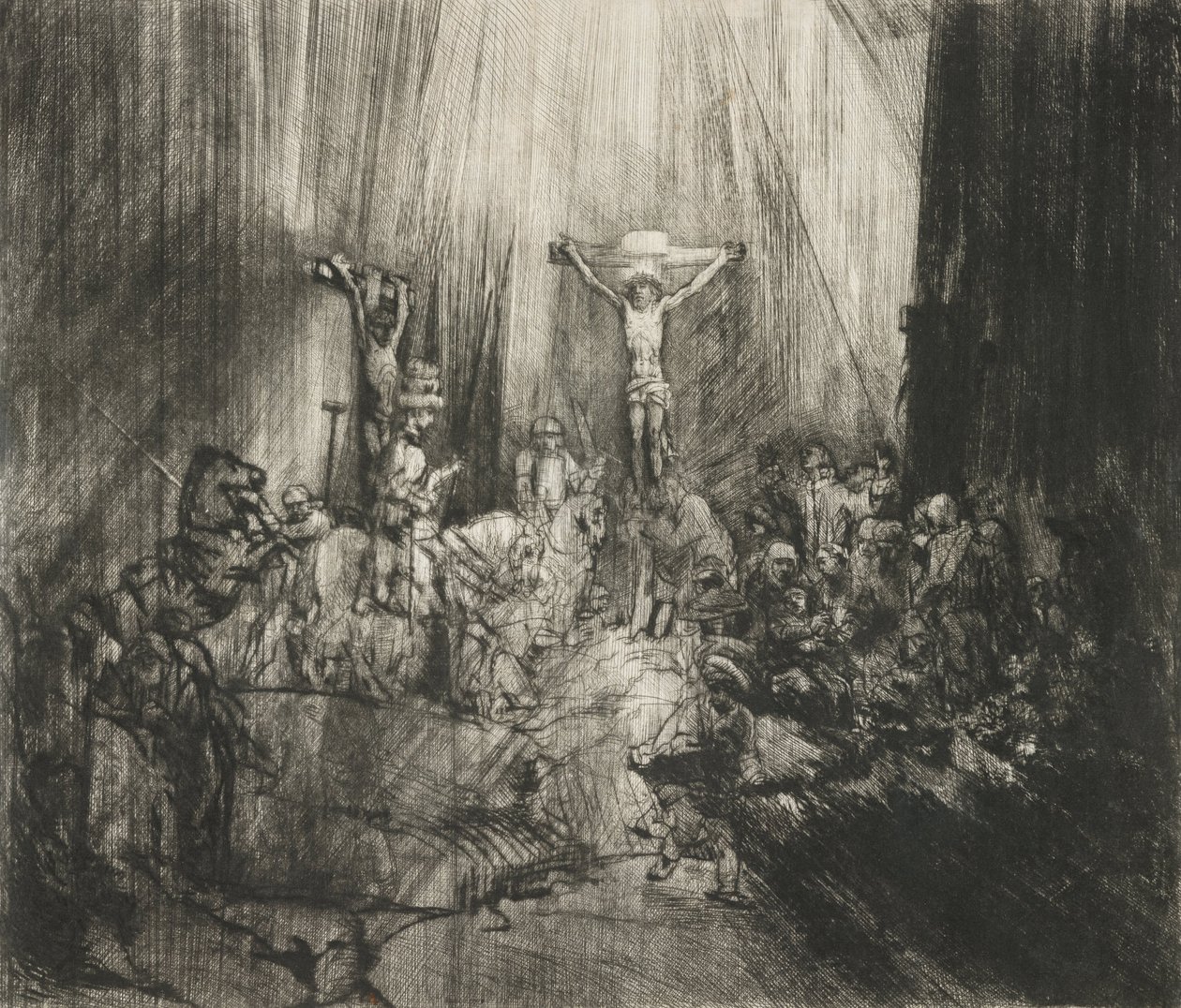 Chrystus ukrzyżowany między dwoma złodziejami (Trzy krzyże) autorstwa Rembrandt van Rijn