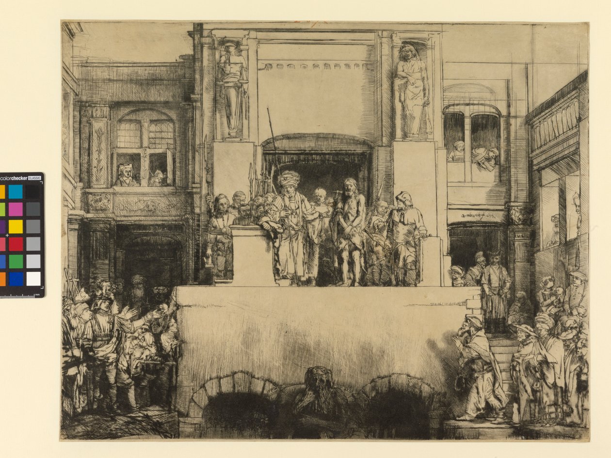 Chrystus przedstawiony ludowi, 1655 (sucha igła wydrukowana na papierze) autorstwa Rembrandt van Rijn